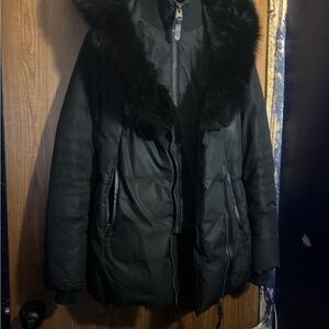 Mackage Black Puffer Jacket with Fur Trim